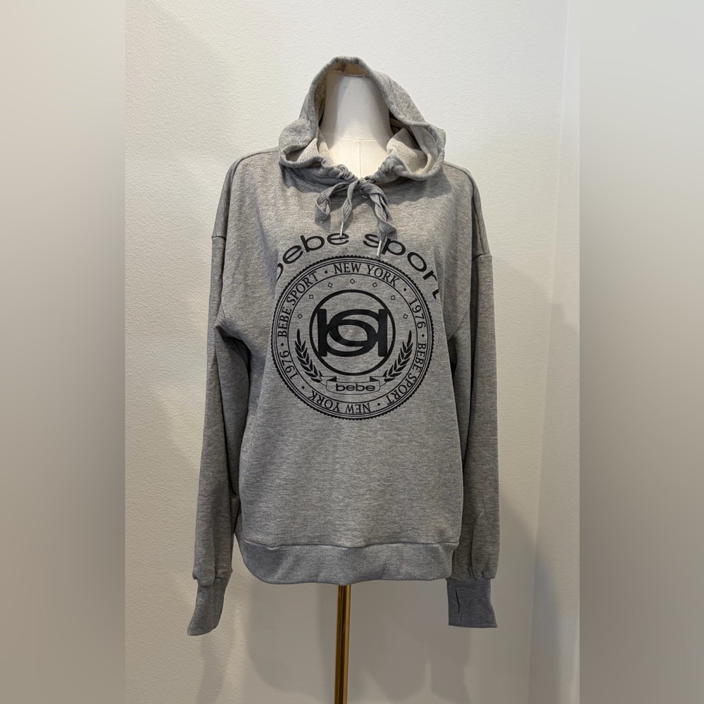 Bebe Size:L Women Sport Collegiate P/O Hoodie Heater Grey Pockets 60% Cotton